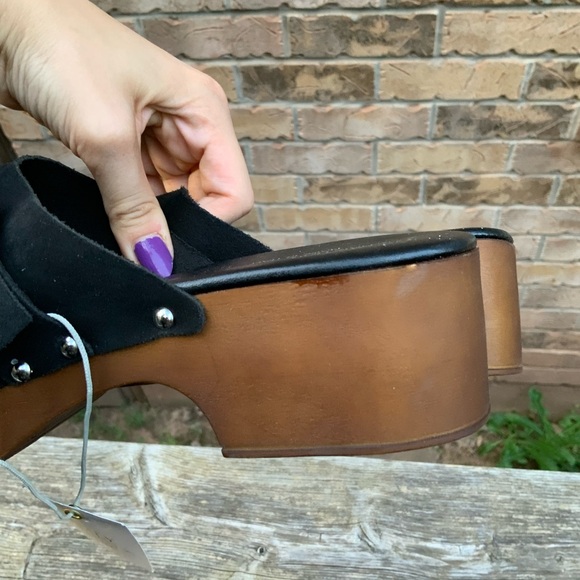 CHRISTIAN DI RICCIO Leather Black Wooden Clogs Women’s Size 10 Made in Italy NEW - Picture 14 of 16